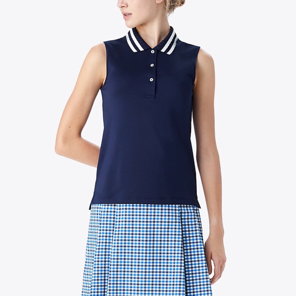 Tory Burch Pleated Collar Sleeveless Polo